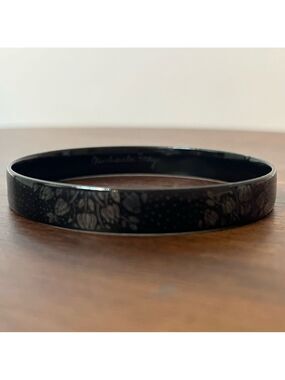 Michaela Frey Black Enamel Floral Bangle Bracelet Austrian Vintage Jewelry